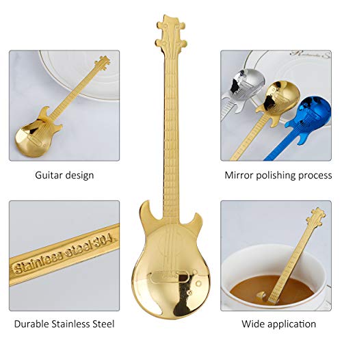 QH-Shop Cucharas de Café de Acero Inoxidable, 7 Piezas Diseño de Forma de Guitarra Cucharitas Cuchara de Postre para Café, Té, Bebidas, Mezclar o Batidos (Multicolor)