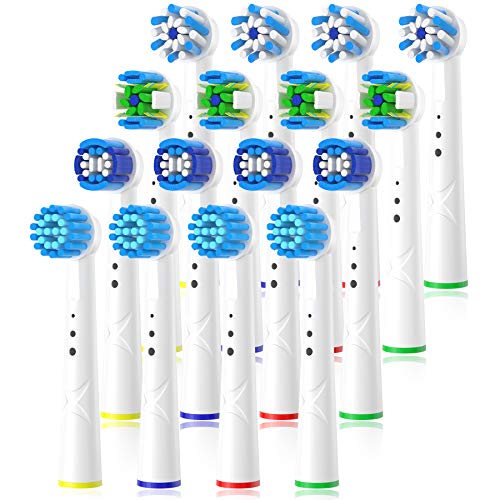 QLEBAO Recambios Cepillo para Braun Oral B, 16 Cepillos para Oral b, 4 Control de la Placa, 4 Precision, 4 Floss, 4 Cross Cabezales de Cepillo de Dientes (Blanco)