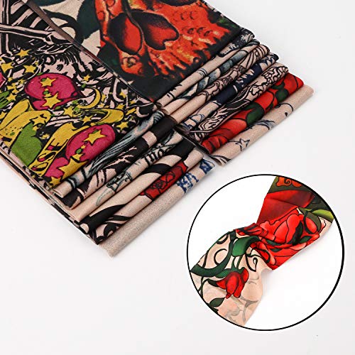 Qpout 15 Piezas Brazo Tatuajes Mangas para Hombres Mujeres, Unisex Tribal tótem cráneo Flor Moda Tatuajes Mangas Ciclismo al Aire Libre Baloncesto Protector Solar Nylon Estiramiento Tatuajes Mangas