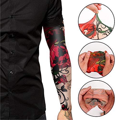 Qpout 15 Piezas Brazo Tatuajes Mangas para Hombres Mujeres, Unisex Tribal tótem cráneo Flor Moda Tatuajes Mangas Ciclismo al Aire Libre Baloncesto Protector Solar Nylon Estiramiento Tatuajes Mangas