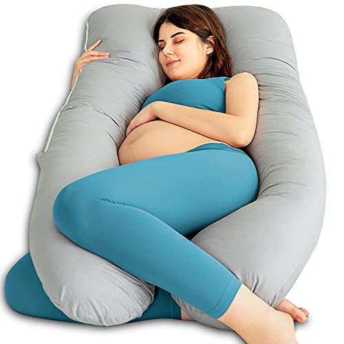 QUEEN ROSE Almohada para el Embarazo, Almohada de Maternidad en Forma de U con Cremallera Funda Extraíble, Almohada para Todo el Cuerpo para Mujeres Embarazadas (Gris)