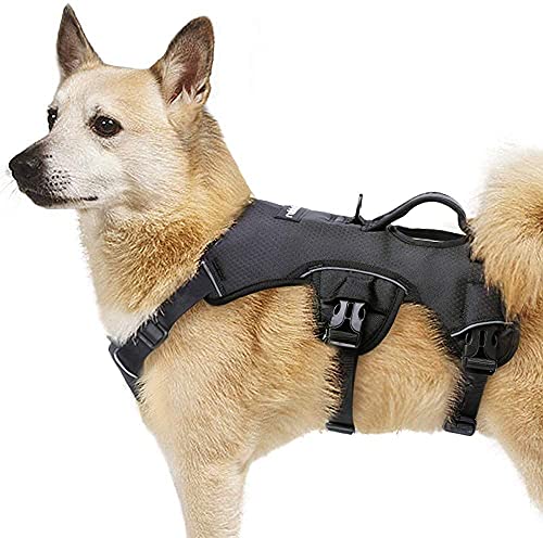 rabbitgoo Arnes Antitirones Perro Grande Mediano Ajustable con Manija de Espalda, Chaleco Acolchado Arnés para Perro Coche Lineas Reflecantes Paseo Fácil para Entrenamiento Tamaño L Negro