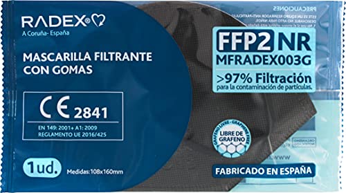 RADEX 85005210. Caja de 25 Mascarillas FFP2, Negras, 5 Capas, CE 2841, Hecha en España