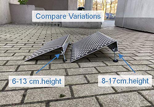 Rampa regulable para scooters, sillas de ruedas y carros, altura de 8 a 14 cm. Aluminio