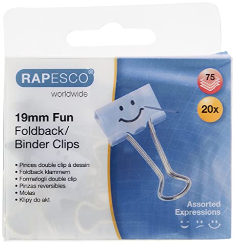 Rapesco 1350 Pinzas/Clips Divertidos, 19 mm, Capacidad 75 Hojas, Celeste, Paquete de 20