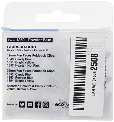 Rapesco 1350 Pinzas/Clips Divertidos, 19 mm, Capacidad 75 Hojas, Celeste, Paquete de 20