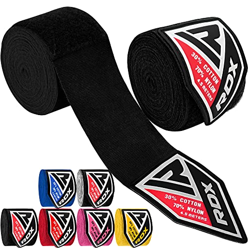 RDX Vendas Boxeo Guantes Interiores, 4,5 Metros 180 Pulgadas Elástico Correa de Muñeca Soporte Cinta, Vendaje Envolturas Protector, Muay Thai MMA Kick Boxing Artes Marciales Entrenamiento Hand Wraps