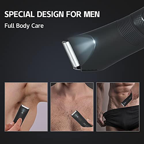 Recortadora Corporal Hombre, Afeitadora Cuerpo Eléctrica LED Depiladora Genital íntima Húmedo/Seco Cortapelos Bodygroom Maquinilla de Afeitar Ingle Precisión para Pecho Axila Piernas