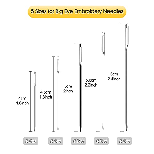 Redamancy Agujas De Costura, 25 Piezas Agujas De Ojo Grande, Agujas De Acero, Kit De Agujas De Coser 5 Tamaños Tejer De Hilo Agujas Para Proyectos De Tejido a Mano