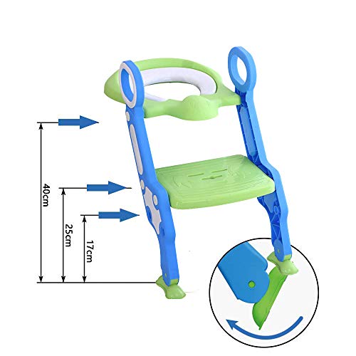 Reductor WC niños Aseo Asiento con Escalera, Orinales para niños, 2 Escalones y Agarraderas Grandes, Asiento de Entrenamiento de Inodoro Ajustable y Plegable, Rojo + Amarillo