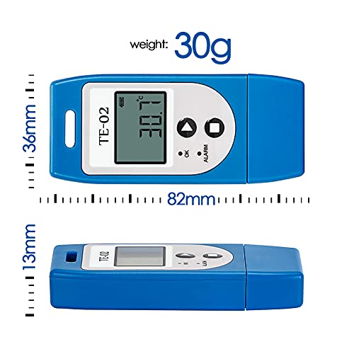 Registrador de Datos de Temperatura USB 32000 Puntos Software para Mac/Window Export PDF/Excel Informe para Frío Cadena Almacenes Nevera Invernadero (TE-02)