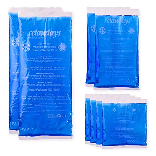 Relaxdays, Varios tamaños Pack de 8 Bolsas Frío Calor Reutilizables para Lesiones, Gel y PE, Azul