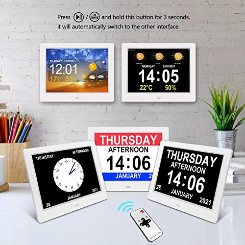 Reloj WiFi Demencia 8 pulgadas calendario digital con previsión meteorológica, interfaz meteorológica 5 alarma grande no abreviado día mes, mejor regalo para pérdida de memoria ancianos ancianos