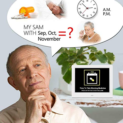 Reloj WiFi Demencia 8 pulgadas calendario digital con previsión meteorológica, interfaz meteorológica 5 alarma grande no abreviado día mes, mejor regalo para pérdida de memoria ancianos ancianos