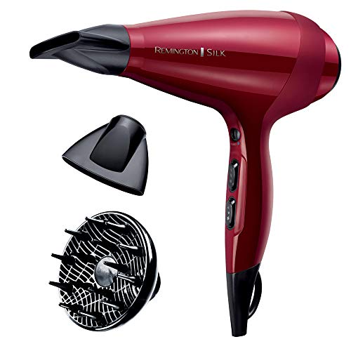 Remington Secador de Pelo Profesional Silk - Iónico, Difusor y Concentrador, 6 Temperaturas, 2 Velocidades, 2400 W, Rojo - AC9096