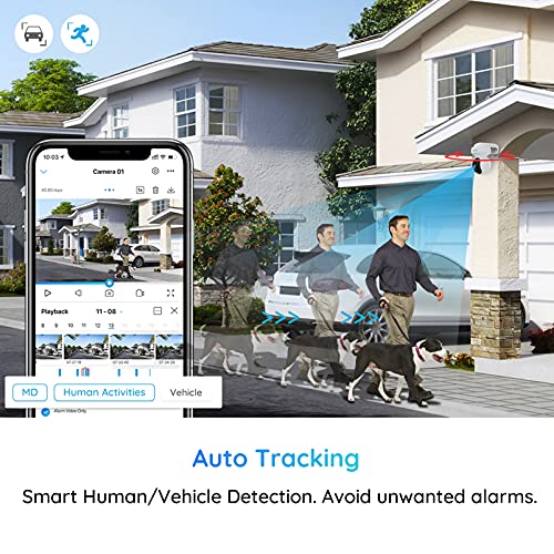Reolink 5MP PTZ Cámara de Seguridad WiFi Exterior con 3X Zoom Óptico, Focos y Visión Nocturna en Color, 2.4/5GHz WiFi Cámara con Detección de Personas/Vehículos Seguimiento Automático, E1 Outdoor-V3