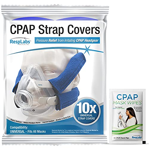 RespLabs Cubiertas de correa de CPAP universales y reutilizables, Tela Wraps 10 Pack - Incluye 2 toallitas de viaje CPAP y libro electrónico CPAP Comfort Hacks.