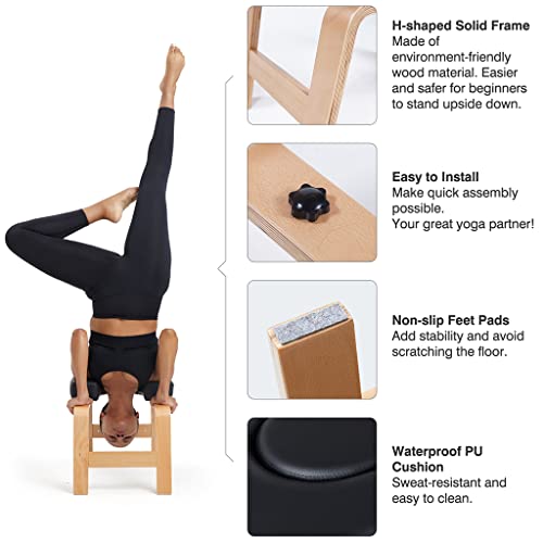 Restrial Life Silla de Inversión Yoga - Silla de Yoga de pie para la Familia, el Gimnasio - Almohadillas de Madera y PU - Alivie la Fatiga y desarrolle el Cuerpo (Negro)