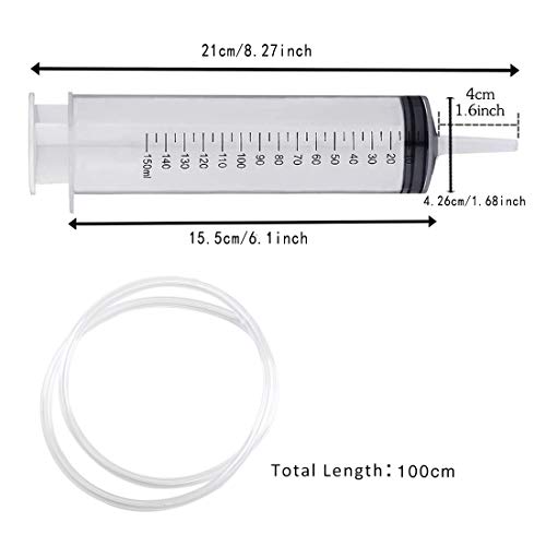 REYOK 3PCS Jeringa 150ML + 100CM Inyector de Tubo plástico práctico Extractor de succión de Fluido de Manguera Larga Reutilizable para Aceite de Motor Tinta Hidropónica Líquido Pegamento DIY