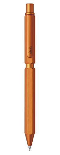 RHODIA 9340C – 3 en 1 Scraipt Multipen – 2 bolígrafos de 0,5 mm negro y rojo + 1 portaminas grafito de 0,5 mm – Cuerpo hexagonal de aluminio cepillado naranja – Recargable – Goma bajo el pulsador