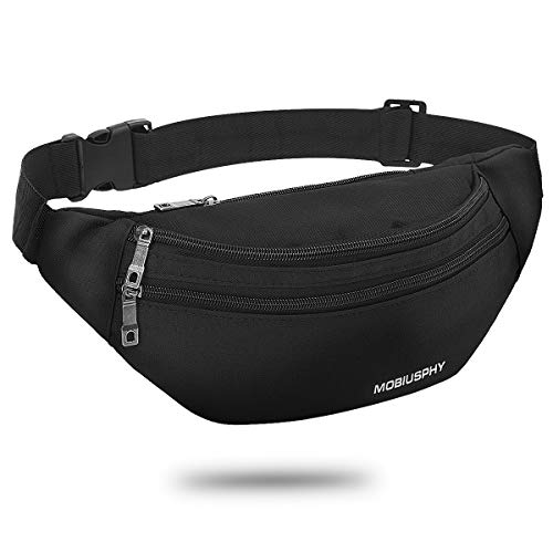 Riñonera Deportiva, Riñonera Mujer Hombre Running Cinturón Impermeable Bandolera Multifuncional Bolsillos Ajustable Bolso de Cintura Viajar Camina el Perro Bicicleta Excursionismo Acampada Negro