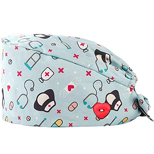 Riou Gorro Quirofano para Hombres y Mujeres Gorro de Enfermería Médico para Pelo Largo Reutilizable Gorro Quirúrgico Algodón Vendaje Ajustable Gorro de Cirugía