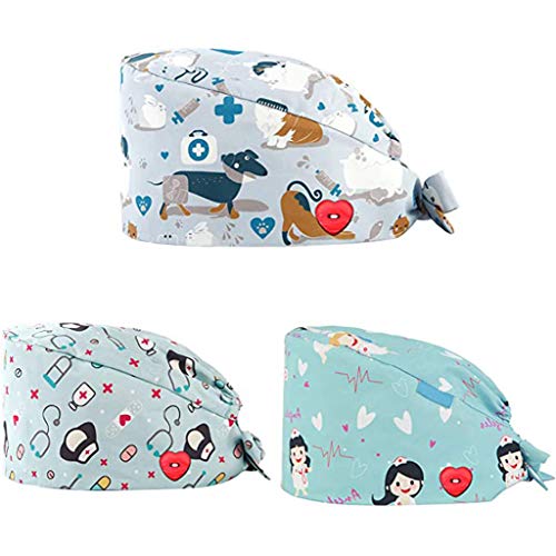 Riou Gorro Quirofano para Hombres y Mujeres Gorro de Enfermería Médico para Pelo Largo Reutilizable Gorro Quirúrgico Algodón Vendaje Ajustable Gorro de Cirugía