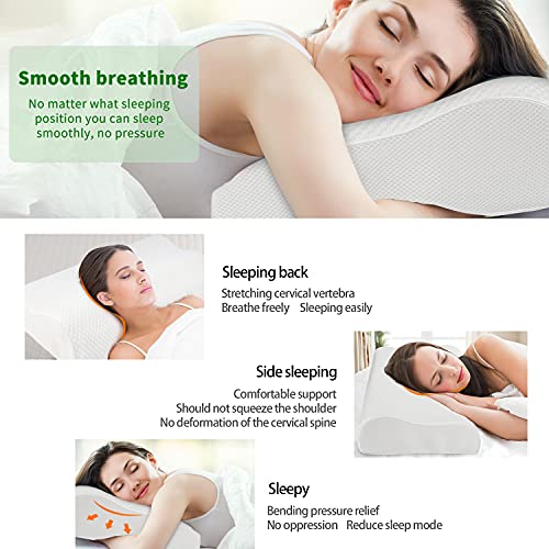 RIPPLE Almohada Cervical, Almohada Viscoelástica para Dormir con Altura Ajustable, Funda de Almohada Extraible y Lavable, Forma Ergonómica Adecuada (60x35cm)