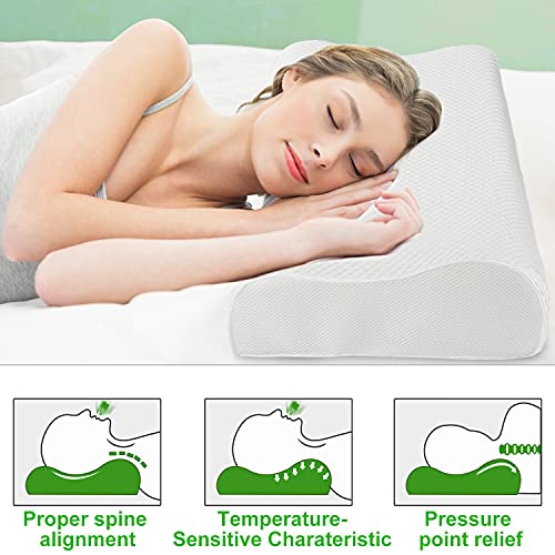 RIPPLE Almohada Cervical, Almohada Viscoelástica para Dormir con Altura Ajustable, Funda de Almohada Extraible y Lavable, Forma Ergonómica Adecuada (60x35cm)