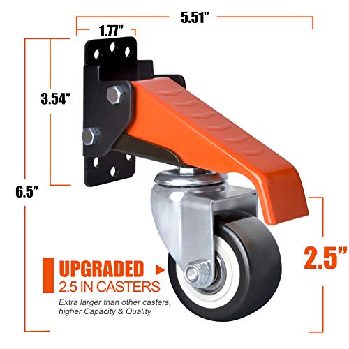 Ronlap Juego de ruedas de banco de trabajo de capacidad de 300 KG, ruedas retráctiles de 6,3 cm de alta resistencia, paquete de 4, ruedas ajustables de mesa de montaje lateral