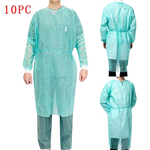 Ropa 10pcs protectora desechable,Bata Aislamiento Desechable, PuñOs EláSticos, Batas QuirúRgicas,Bata de protección unisex,verde