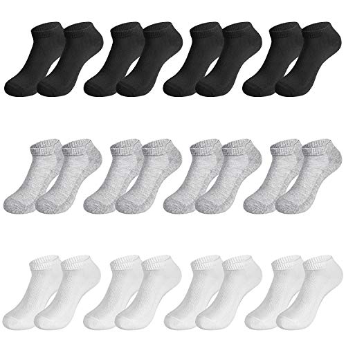 Rovtop 12 Pares de Calcetines para Hombre y Mujer - 12 Pares Calcetines Deportivos Medias Bajas, Malla Transpirable (Blanco/Negro/Gris)