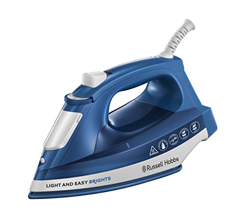 Russell Hobbs Plancha de Ropa Light & Easy Brights - 2400 W, Suela con Revestimiento de Cerámica Coloreada, Golpe de Vapor 90 g, Vapor Continuo 30 g, Azul - 24830-56