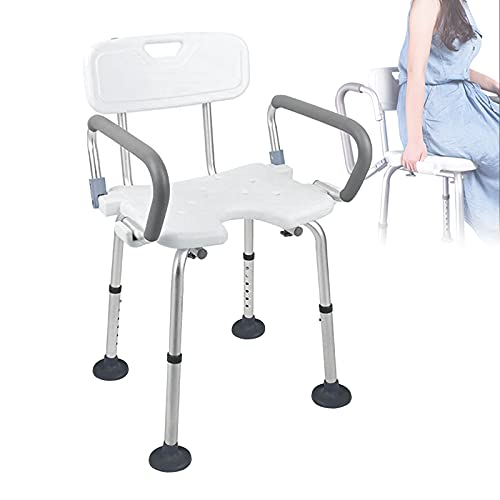 RYUNQ Silla de Ducha, Taburete de Ducha Tipo U con Brazos y Espalda, Asiento de Ducha Altura Ajustable de 6 Posiciones, Banco de Ducha Antideslizante para Ancianos Discapacitados (298 Libras)