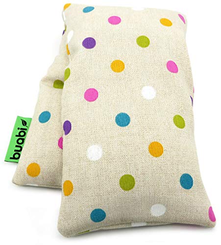 Saco térmico semillas para microondas (50x15cm). Aroma suave a Lavanda. Saquito con funda lavable extraíble. Cojín para dolor cervical lumbar cuello espalda menstrual colicos (Topos Colores)