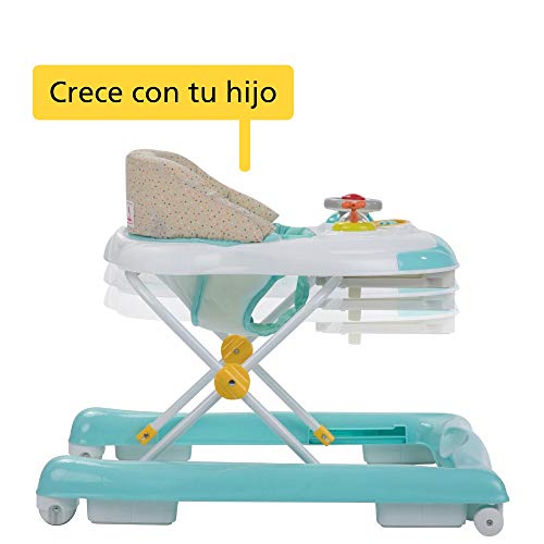 Safety 1st Bolid Andador bebé primeros pasos, 3 alturas regulables, Centro de actividades con 12 melodias, asiento alcochado, Base Antivuelco, color Happy Day