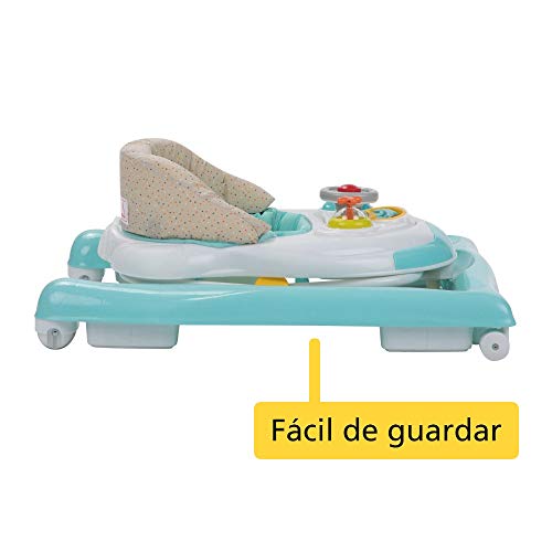 Safety 1st Bolid Andador bebé primeros pasos, 3 alturas regulables, Centro de actividades con 12 melodias, asiento alcochado, Base Antivuelco, color Happy Day