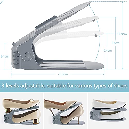 SaiXuan Set de 10pcs Organizadores de Zapatos, Soporte de Calzado de Altura Ajustable, Zapatero Simple, Adecuada para Mujeres y Hombres, Ahorra Espacio (Gris)