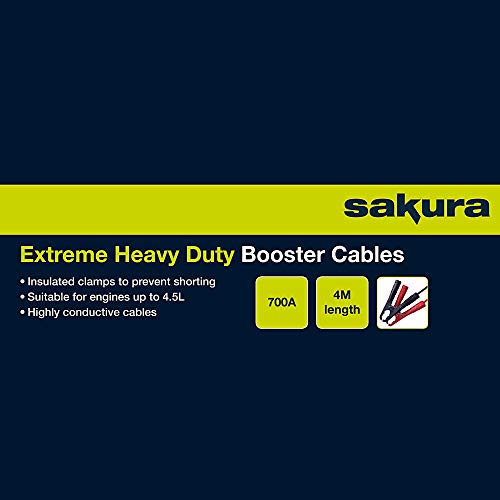 Sakura SS3627 - Cables de Arranque para Batería de Coche, Resistentes, 700 A, 4 m, con Códigos de Color, para Vehículos de Hasta 4.5 L/4500 CC