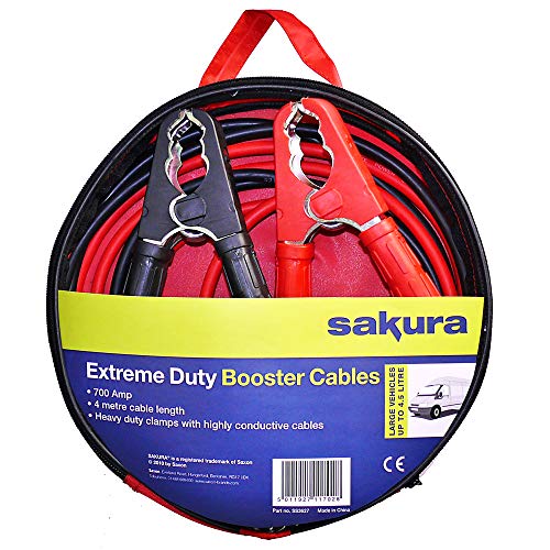 Sakura SS3627 - Cables de Arranque para Batería de Coche, Resistentes, 700 A, 4 m, con Códigos de Color, para Vehículos de Hasta 4.5 L/4500 CC