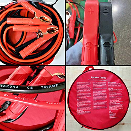 Sakura SS3627 - Cables de Arranque para Batería de Coche, Resistentes, 700 A, 4 m, con Códigos de Color, para Vehículos de Hasta 4.5 L/4500 CC