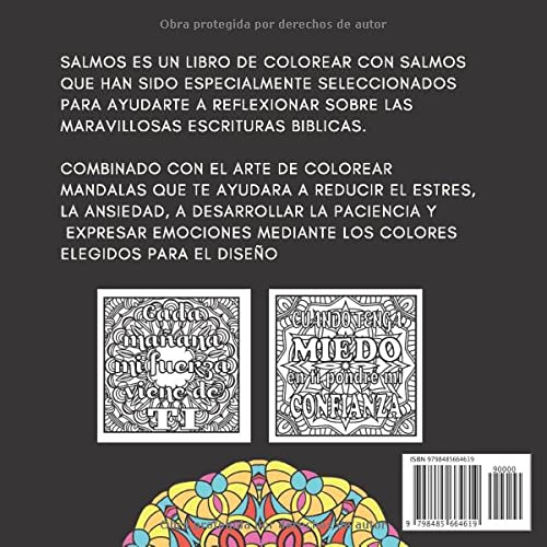 SALMOS: Libro para Colorear: Colorea los Salmos. Libro para adultos que ayuda a relajarse y controlar la ansiedad. Frases religiosas inspiradoras ... para ayudarte a pensar en la Palabra de Dios