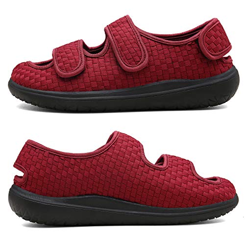 Sandalias Mujer Hombre Zapatillas de Estar por casa Zapatos Diabéticos Respirable Zapatillas Ortopédica para ensanchar Ajustable Cómoda Artritis Edema Zapatos hinchados Rojo 40EU