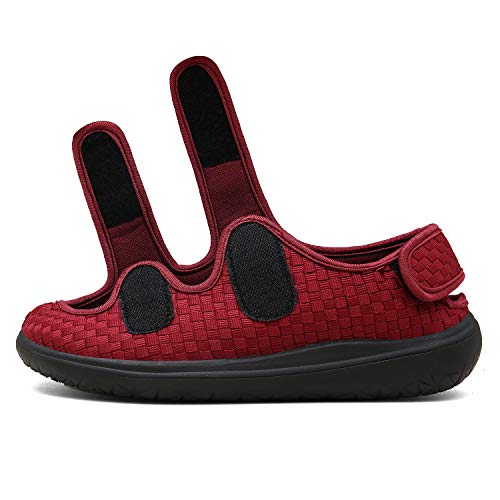 Sandalias Mujer Hombre Zapatillas de Estar por casa Zapatos Diabéticos Respirable Zapatillas Ortopédica para ensanchar Ajustable Cómoda Artritis Edema Zapatos hinchados Rojo 40EU