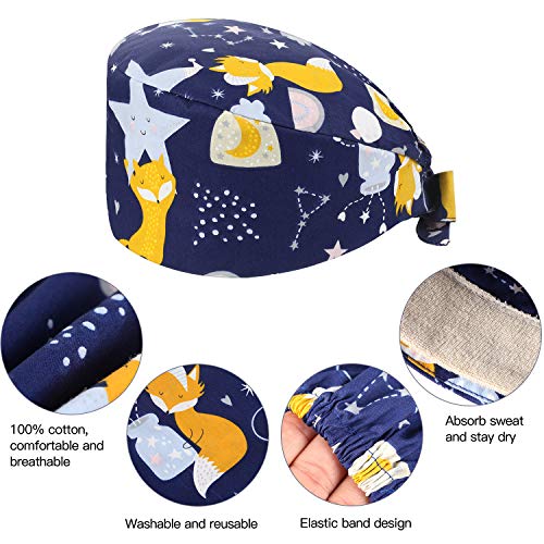 SATINIOR 4 Paquetes Gorros Quirúrgicos Gorro Turbante Estampado Gorro Matorrales Bouffant de Pelo Ajustable Gorro Médico Unisex con Banda de Sudor para Belleza Trabajador Cuidado Personal