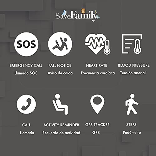 SaveFamily Senior. Reloj-Localizador con GPS para Personas Mayores. Llamadas, Aviso de caída, Botón de Emergencia, Recordatorio medicamentos, Frecuencia cardíaca, Podómetro. App Propia SaveFamily