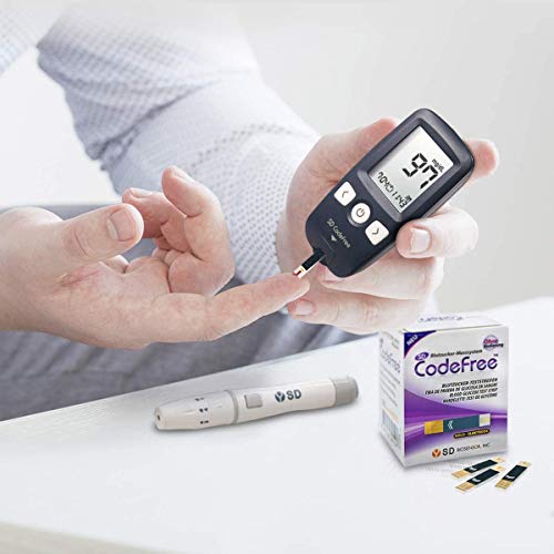 SD Codefree Glucometro Lector Medidor de niveles de glucosa y azucar en Sangre Kit de control de la Diabetes y la Glucemia en mg/dL (Oferta)