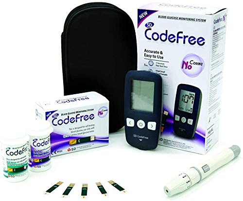 SD Codefree Glucometro Lector Medidor de niveles de glucosa y azucar en Sangre Kit de control de la Diabetes y la Glucemia en mg/dL (Oferta)