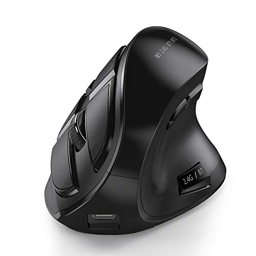 seenda Ratón ergonómico inalámbrico, recargable, ratón vertical inalámbrico, multidispositivo, Bluetooth, ratón para portátil, PC, Smart TV, Mac, smartphone, tablet, iPad, color negro