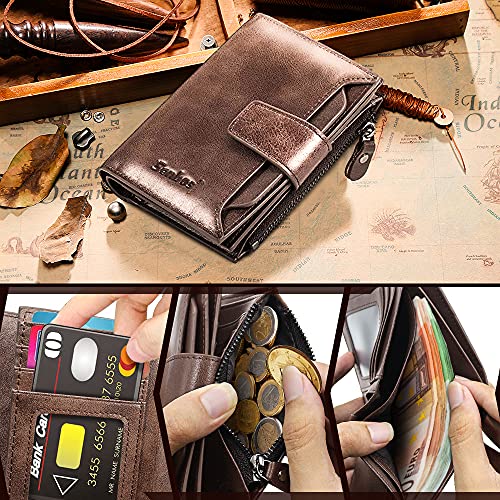 Senbos Carteras Hombre Piel Cartera Vertical con RFID Protección, 18 Ranuras para Tarjetas 1 Bolsillo para Monedas e Soporte para Tarjetas de Identificación, Regalo para Hombre de Navidad, Cumpleaños